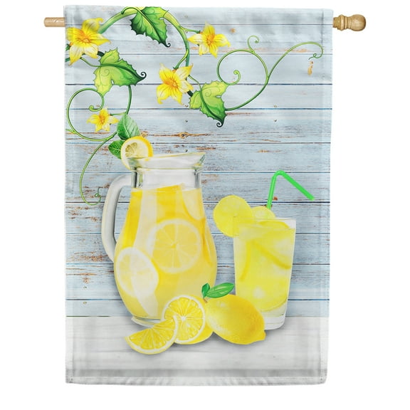 America Forever Stay Cool Lemonade Summer House Flag 28 x 40 inches Lemon Drink Beverage Yellow Floral Double Sided Seasonal Yard Outdoor Decorative Hello Summer House Flag