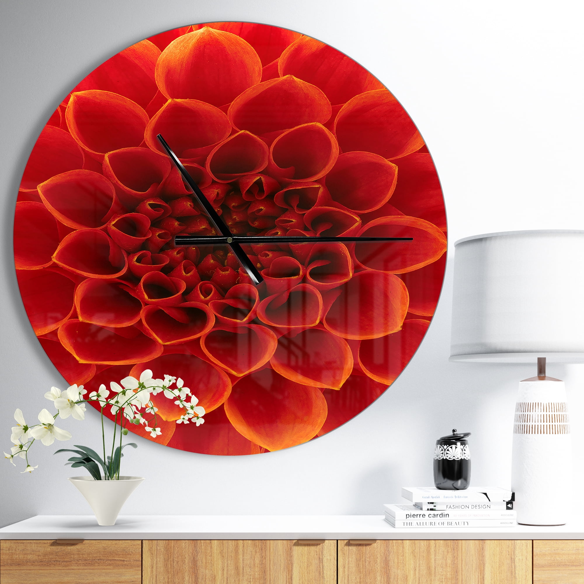 Designart 'Close Up Orange Flower Petals ' Modern wall clock