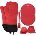 thumbnail image 1 of Juego de 7 guantes de horno extralargos y agarraderas para ollas, silicona antideslizante resistente al calor hasta 500 °F con forro acolchado con mini guantes de horno y almohadillas calientes para, 1 of 5