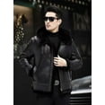 thumbnail image 4 of New Men's Winter Coat Real Natural Sheepskin Shearling Leather Jacket for Male Thick Wool Liner Hooded Black Plus Size 58 60 62 64,64,Black, 4 of 5