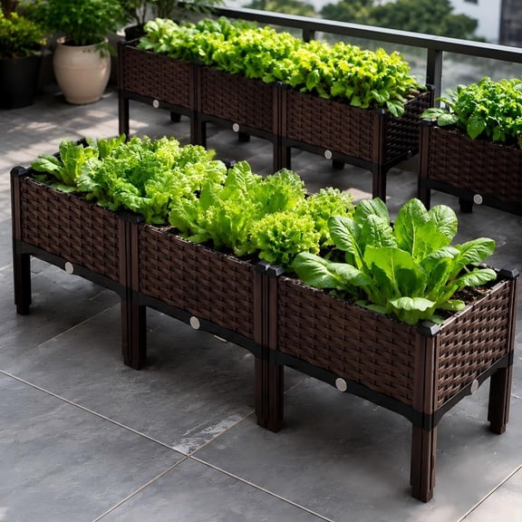 3Pcs Plastic Raised Garden Bed, Garden Bed with Drainage Holes, Garden Raised Bed Elevated Patio Flower Pots, Plant Stand Planter Box for Growing Plants, Vegetables, Flowers and Herbs, Garden Tools