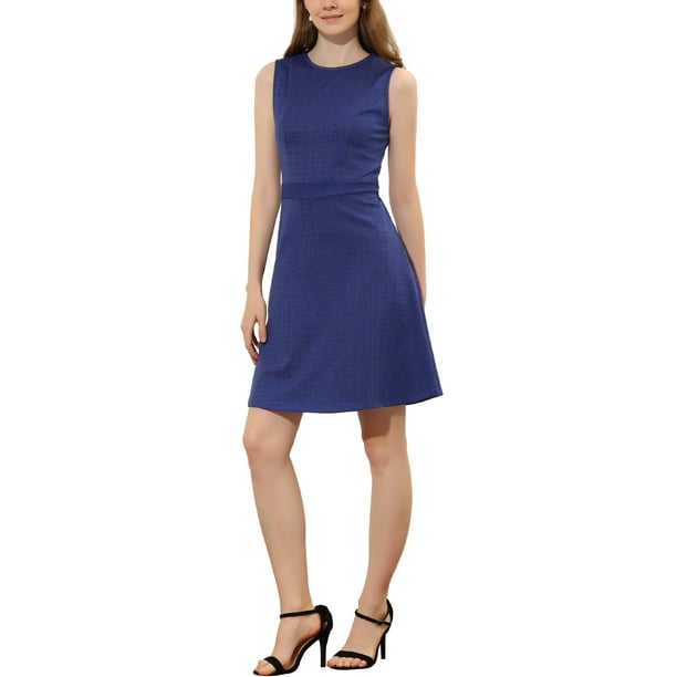 INSPIRAR CHIC Vestidos sin mangas de corte ajustado y acampanado de cuadros de Houndstooth por encima de la rodilla M Azul oscuro
