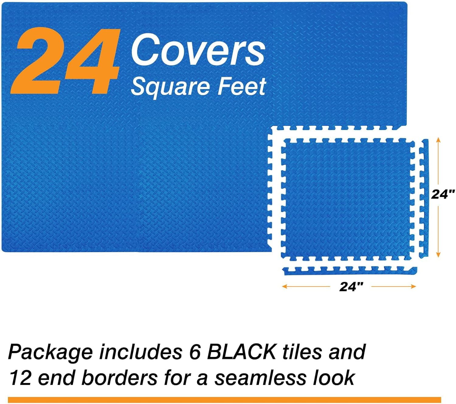 FIXTECH Puzzle Exercise Mat, EVA Interlocking Foam Floor Tiles For Home Gym, Mat For Home Workout Equipment, Floor Padding For Kids, Blue, 24 In X 24 In X ½ In, 24 Sq Ft - 6 Tiles