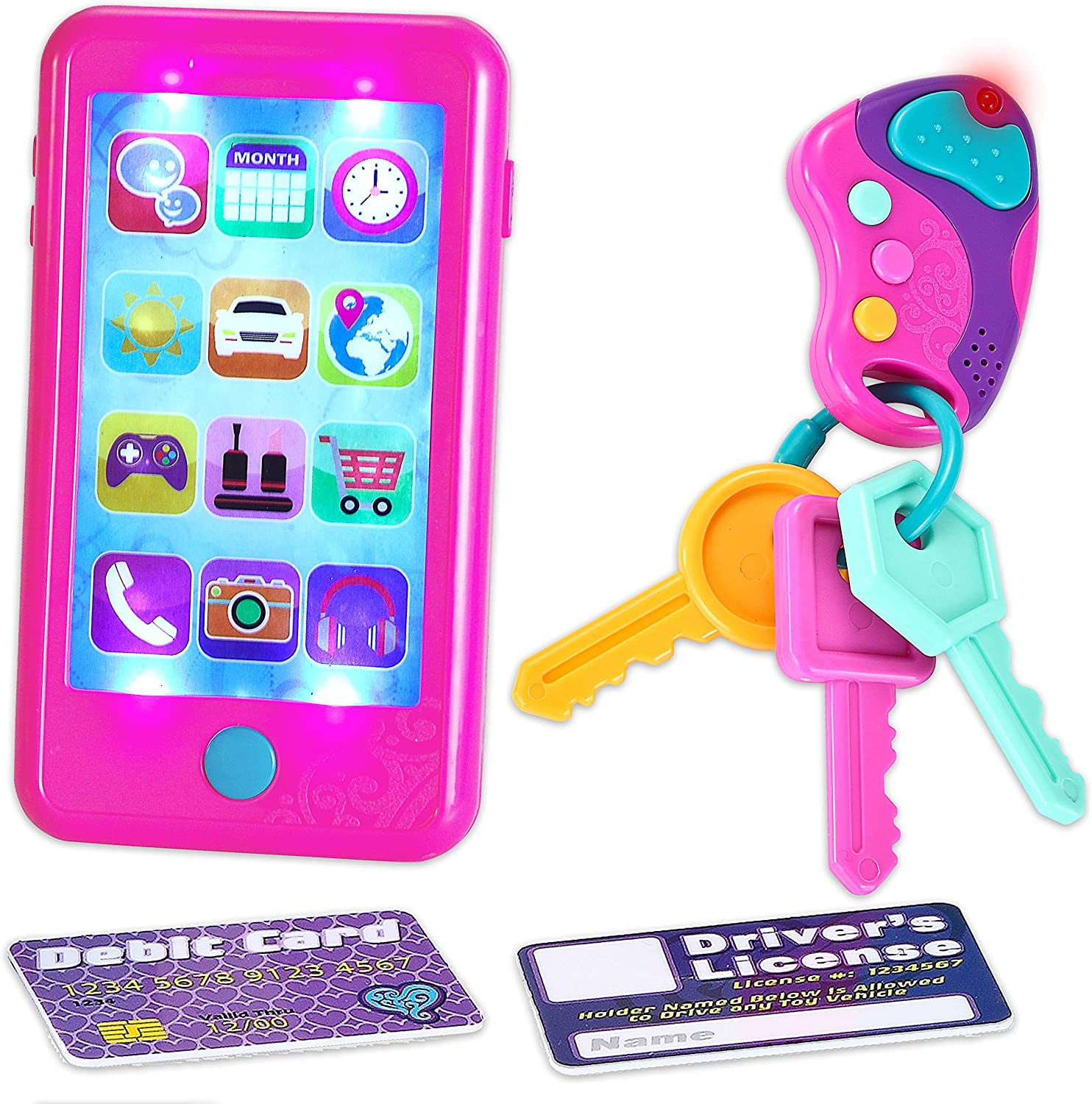 JoyX Play-act Pretend Play Smart Phone, Key Toy and Credit Cards Set  Accessories - Walmart.com