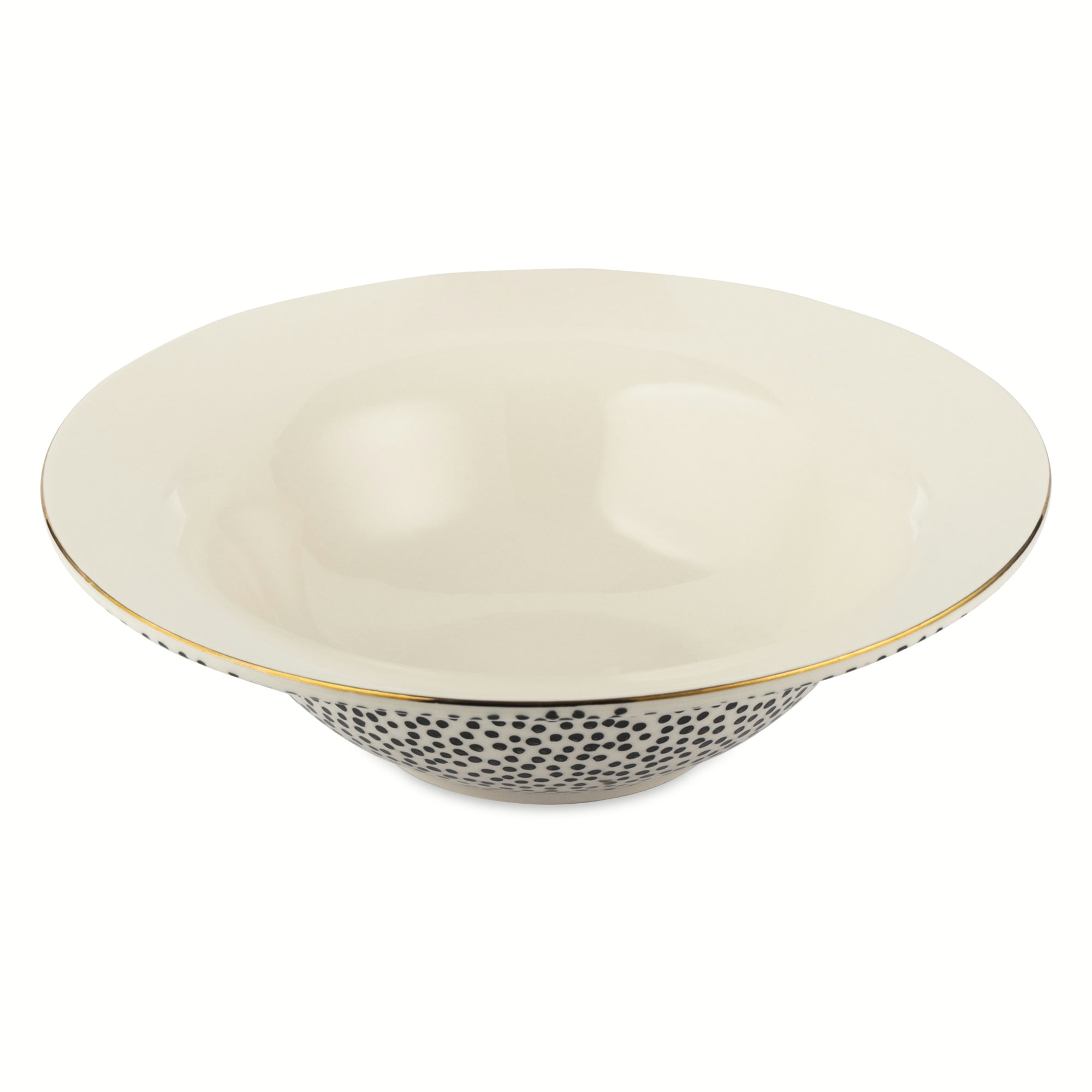 Thyme & Table Dot Ceramic 3-Piece Serve Bowl Black and White with Wood Serve Utensils