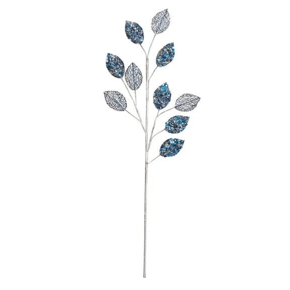 Vickerman 20" Blue Glitter Plum Leaf Artificial Christmas Spray. Includes 3 sprays per pack.