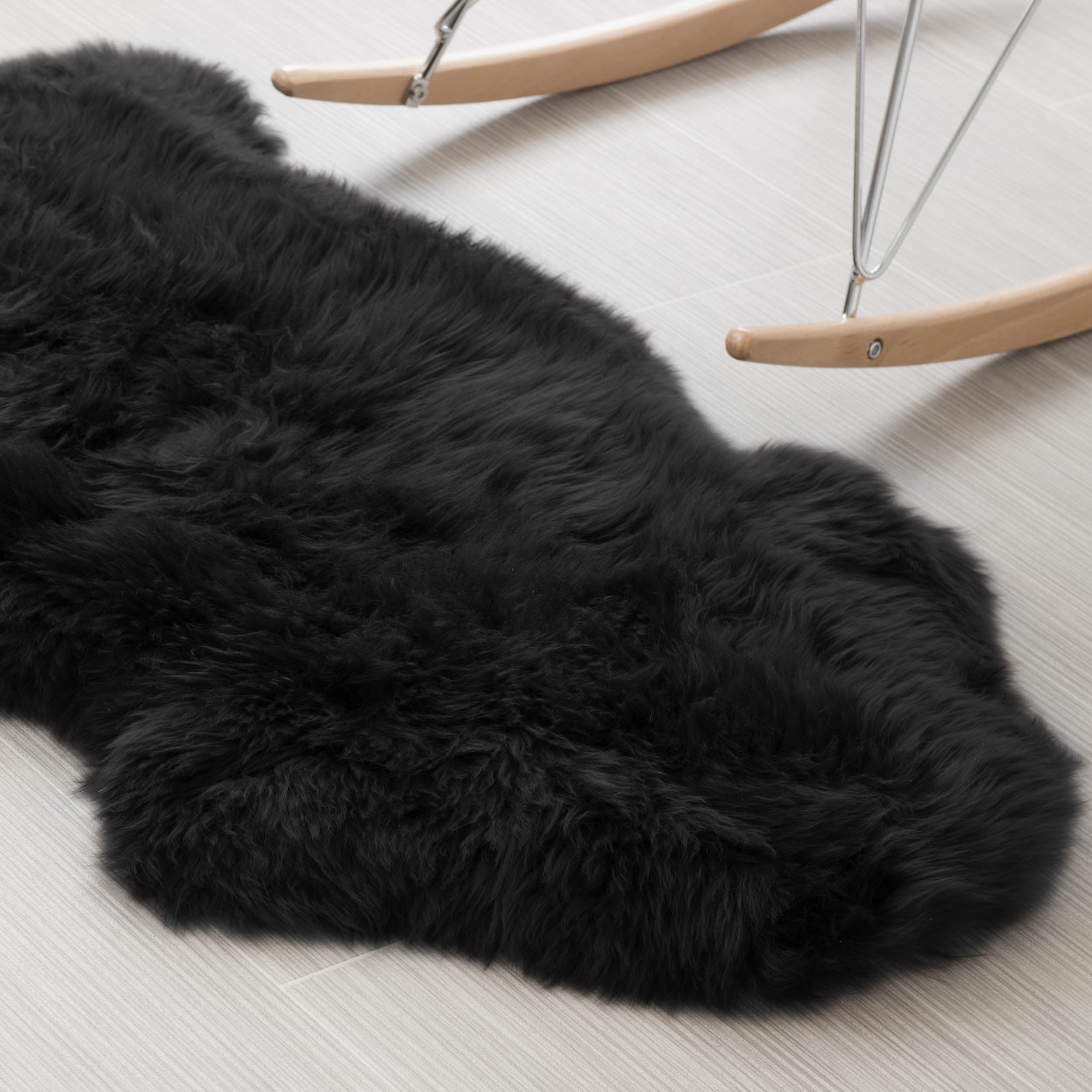 Genuine Real Sheepskin Rug Black Sheepskin Rug Single Pelt Wool Fur Throw Floor. 