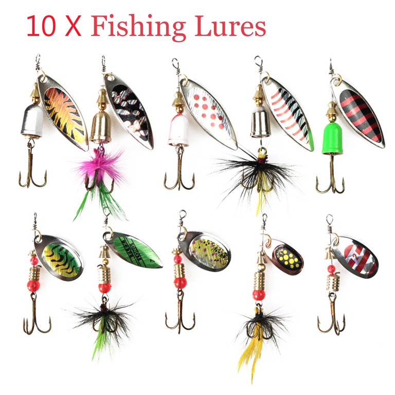 DODOING 10PCS Fishing Lures Spinnerbait for Bass Trout Salmon Walleye Hard  Metal Spinner Baits Kit with 2 Tackle Boxes 