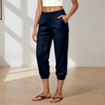 thumbnail image 2 of JIAYUE Women Capri Pants Solid Color Elastic Waist Side Pockets Baggy Casual Trousers for Outdoor Walking Daily Wear, 2 of 4