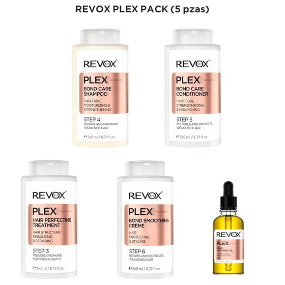Kit para cabello Revox B77 Plex Tratamiento capilar, Shampoo, Acondicionador, Crema para peinar y Aceite reparador