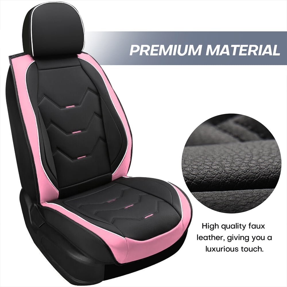 OTOEZ Universal Car Seat Cover Pink PU Leather 5 Seats, Front Rear Seat Protector Full Set, Waterproof Cushion Fit Most Honda Toyota Chevy Ford Nissan Vehicle Truck SUV