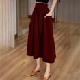 thumbnail image 3 of Dpytoraw High Waist A Line Midi Skirt Color Block Design Elegant Flared Hem Perfect For Casual And Formal Occasions Stretchy Denim Skirt with Pockets Red, 3 of 5