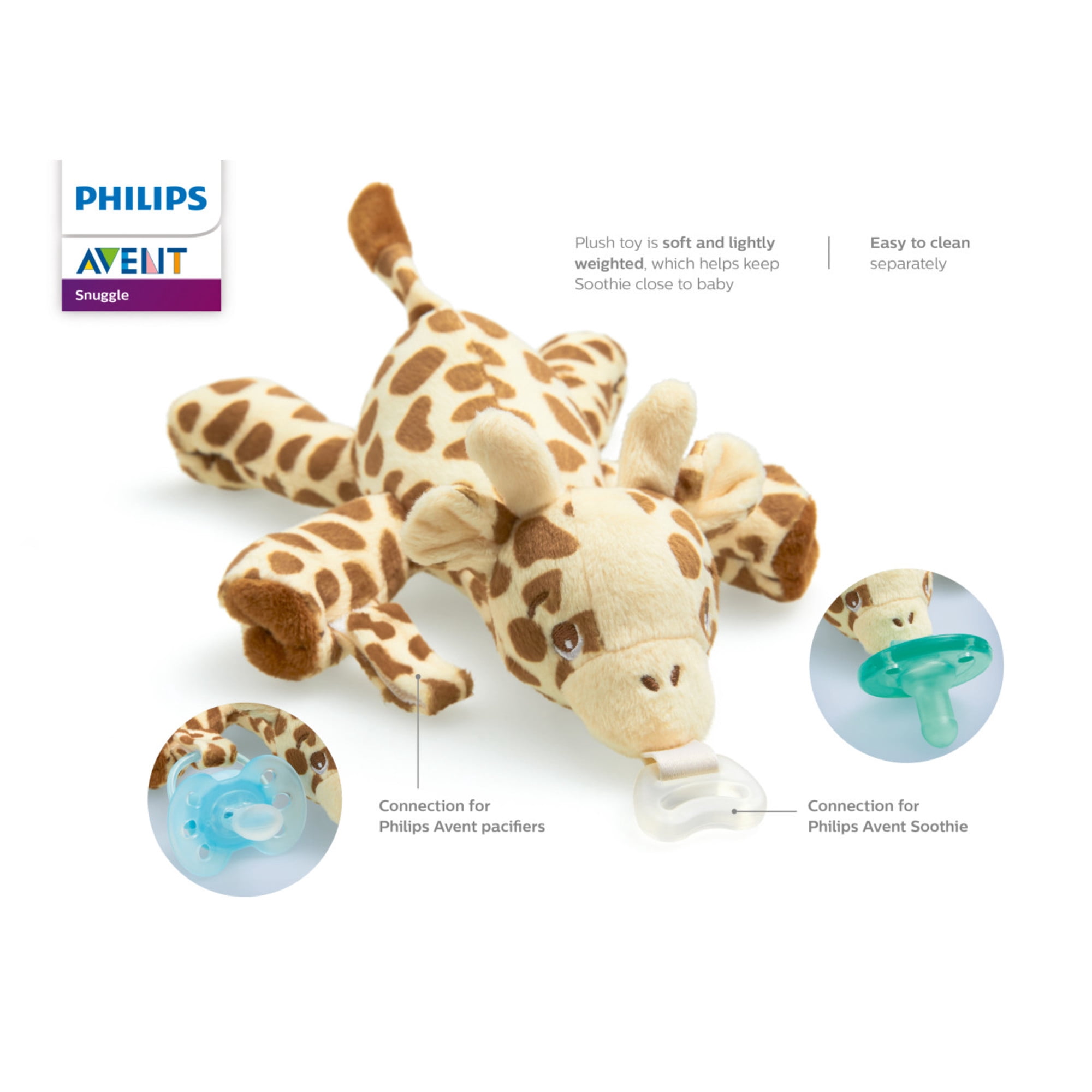 Philips Avent Ultra Soft Snuggle Pacifier Holder with Detachable Pacifier, Giraffe, 0-6M, SCF348/01