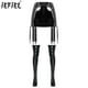 thumbnail image 2 of Disfraz de cosplay para mujer, ropa de discoteca, aspecto mojado, charol, cintura alta, seis clips, liguero con 1 par de medias altas hasta el muslo, 2 of 5