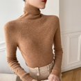 thumbnail image 4 of Suéter de mujer de invierno de cachemira con cuello alto, tejido de punto cálido, camisa lisa informal coreana, suéter de punto de moda, suéter marrón, 4 of 5