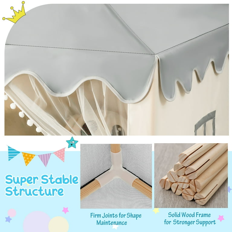 Costway Kids Play Tent Large Playhouse Children Play Castle Fairy Tent Gift  w/ Mat Gray