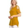 thumbnail image 5 of Made by Johnny Women's Loose Short Sleeve Strappy Cold Shoulder Top L MUSTARD, 5 of 6