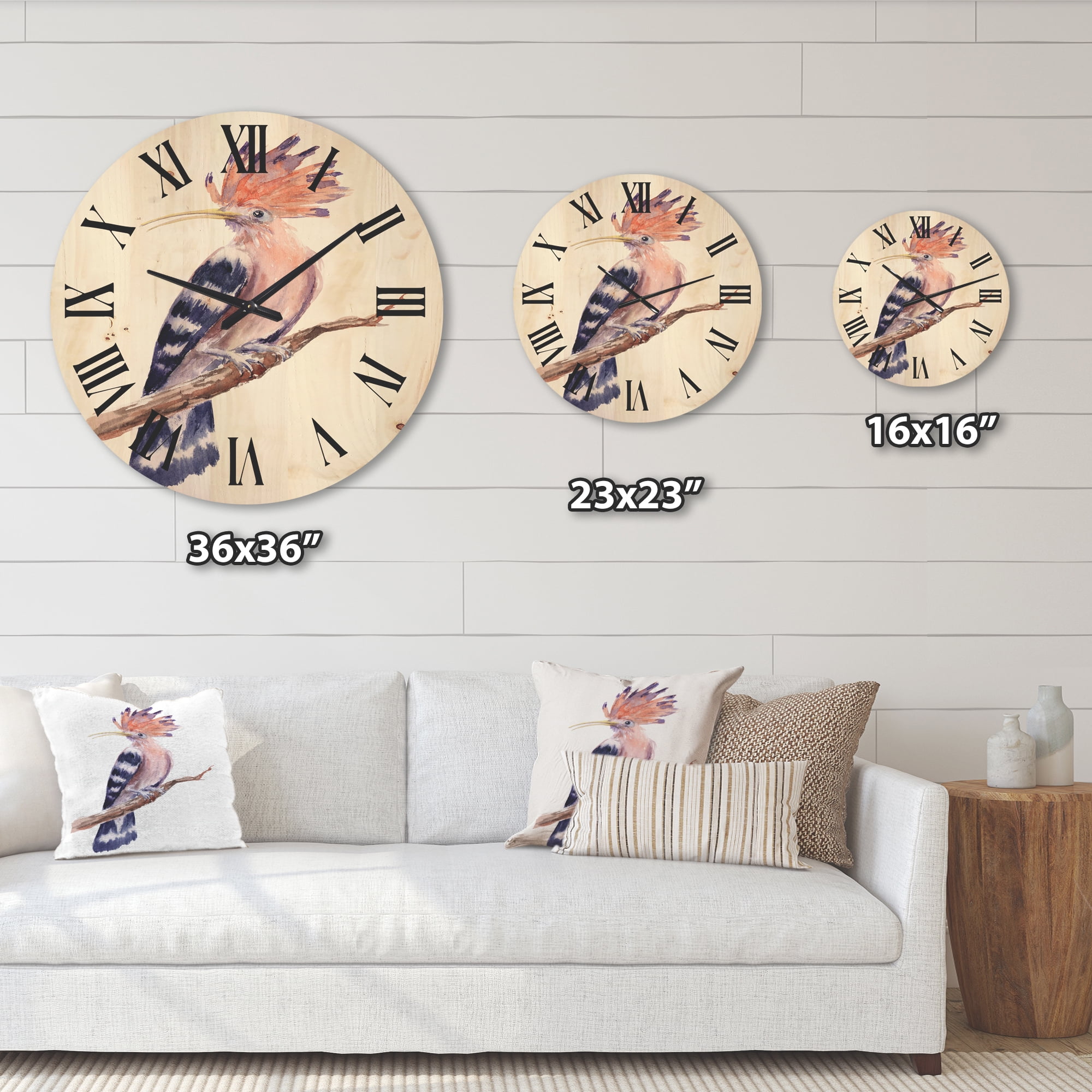Designart 'Ancient Hoopoe Bird On A Branch' Traditional Wood Wall Clock