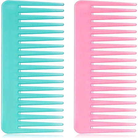 ACDANC Large Hair Detangling Comb Wide Tooth Comb for Curly Hair Wet Dry Hair, No Handle Detangler Comb Styling Shampoo Comb (Cyan, Pink)