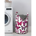 thumbnail image 3 of Butterfly Laundry Bag, Vibrant Watercolor Animals Patterns Warm Climate Creatures Spring Season, Basket with Handles Drawstring Closure for Laundromats, 13" x 19", Pink Magenta Black, by Ambesonne, 3 of 4