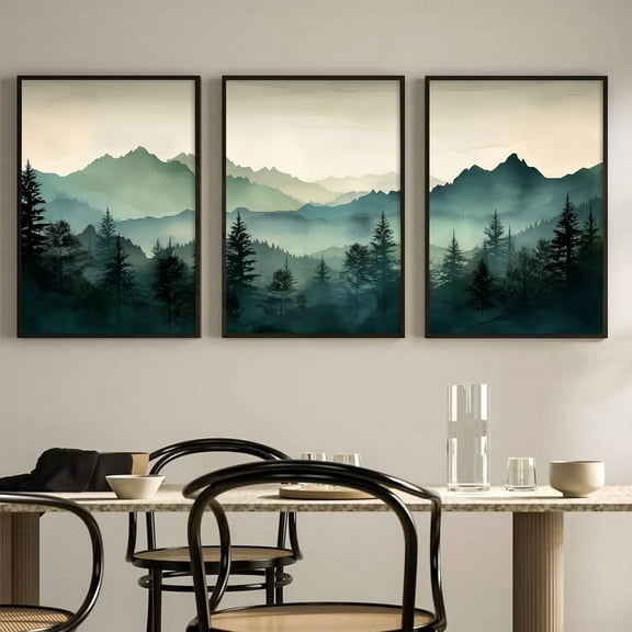 Mountain Wall Art Decor Set of 3 Sage Green Forest Canvas Wall Art Prints Nature Landscape Wall Decor Watercolor Pine Tree Pictures Abstract Modern Painting for Living Room Bedroom 16x24 Inch d