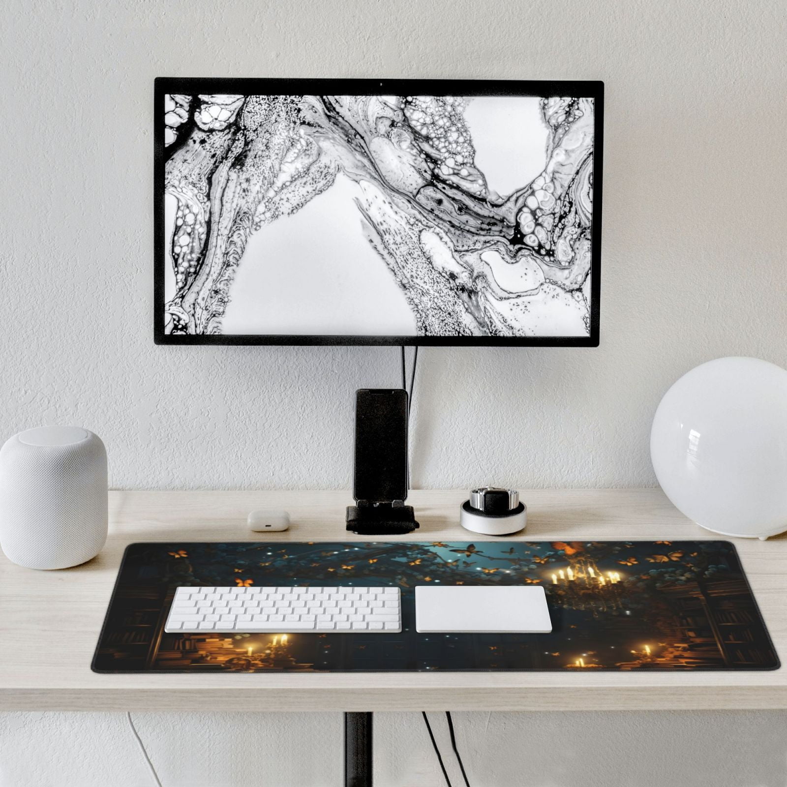 Xecao Magical Library Butterfly Night Print Large Mouse Pad, 16x35.5in Mousepad, Professional Non-Slip Rubber Base Big Mouse Pad, Mouse Pad for Gaming & Office Full Desk Mouse Pad