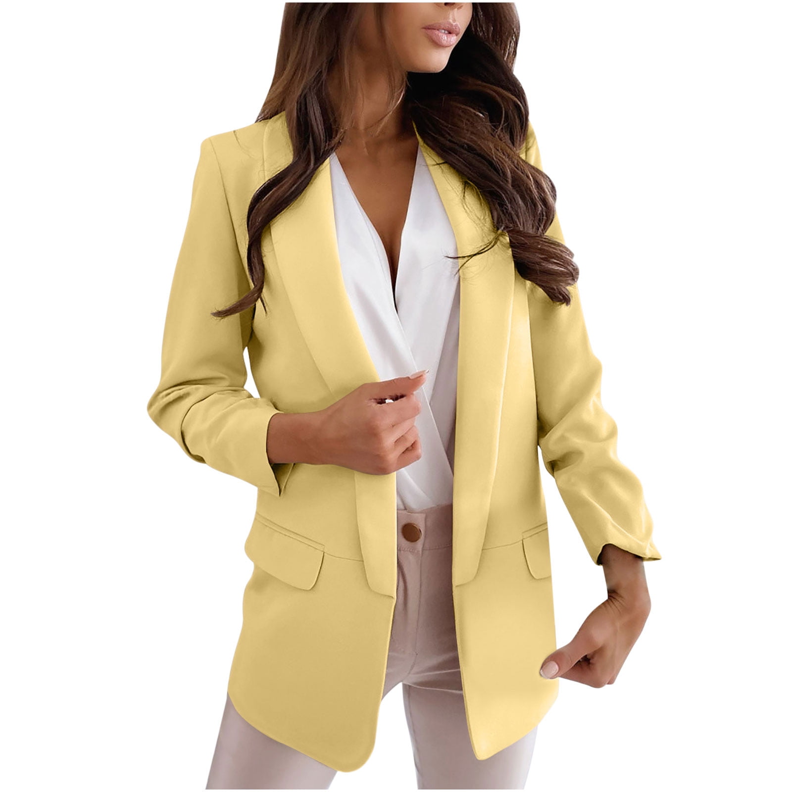 Ozmmyan Womens Ladies Solid Turn Down Collar Jacket Long Sleeve Coat ...