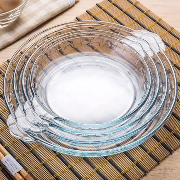 4pcs Clear Glass Pie Plates-Deep Pie Pans Set (7"/8"/9"/10")-Pie Baking Dishes with Handles for Baking Apple Pie Pumpkin Pie Pot Pies
