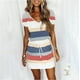 thumbnail image 1 of ICHUANYI ClearanceWomen Casual V-Neck Short Sleeve Bandage Stripe Printing Loose Dress(Blue, XL) ICHUANYI WER20232080503473, 1 of 5