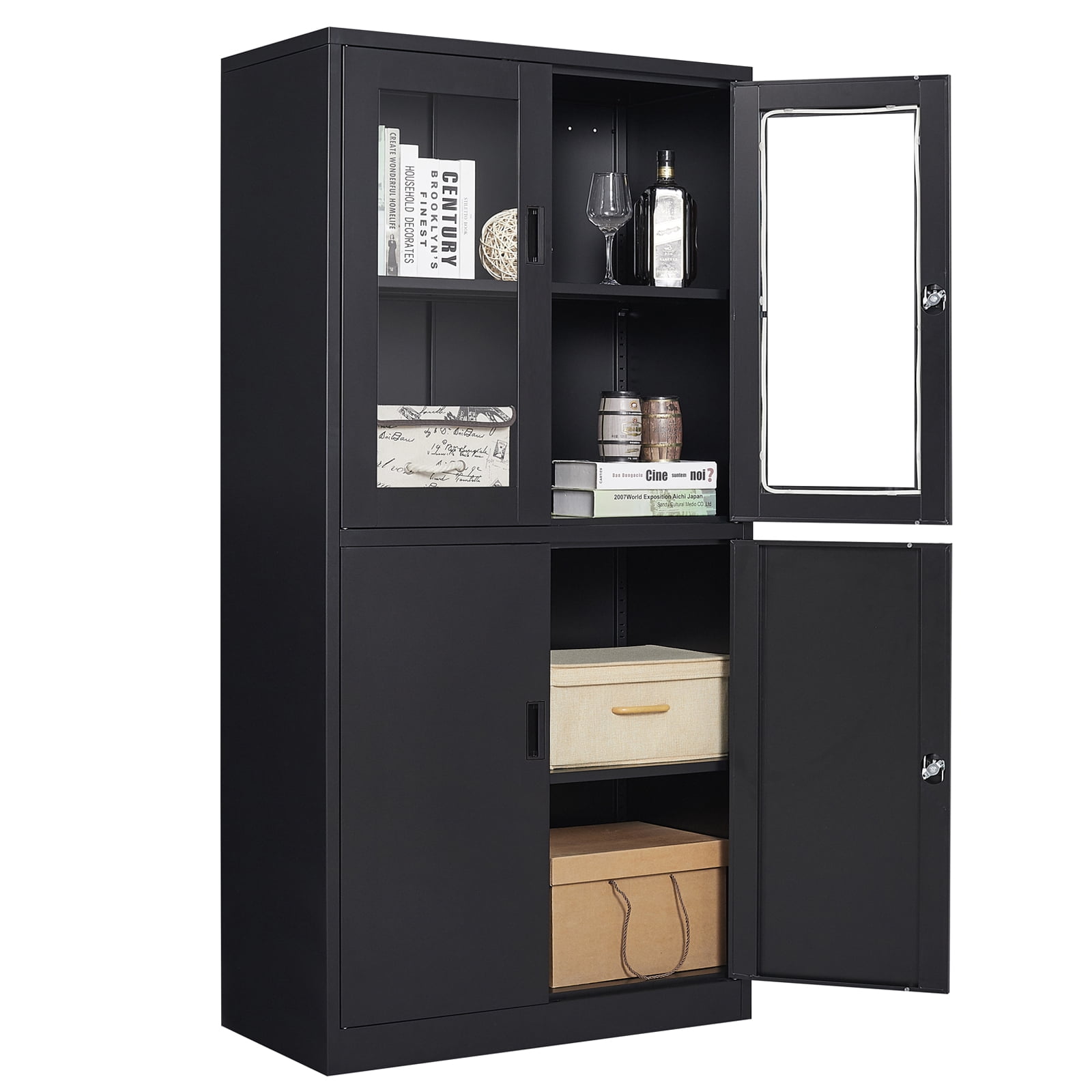 Fesbos Metal Storage for Home Office,71" Glass Lockable Door,2