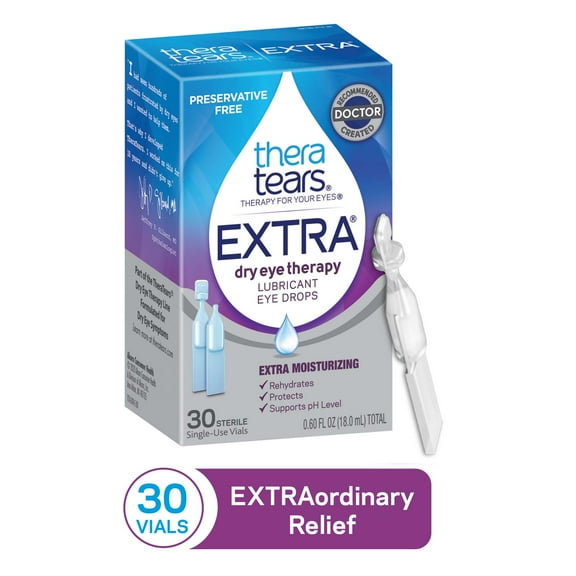 TheraTears Extra Dry Eye Lubricant Eye Drops, Preservative Free, Daily Use, 30 Vials