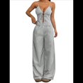 thumbnail image 2 of Conjunto de 2 Piezas para Mujer: Camiseta Sin Mangas con Cordones y Espalda Descubierta, y Pantalón con Cordón Ajustable, Conjunto de Club, Gris, Talla M, 2 of 9
