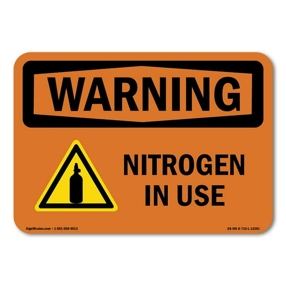 OSHA WARNING Sign - Nitrogen In Use With Symbol | Plastic Sign | Protect Your Business, Construction Site, Warehouse & Shop Area | Made in the USA