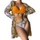 thumbnail image 1 of Kiosan Conjunto de bikini para mujer, traje de baño de 3 piezas, kimono floral, parte superior triangular anudada en la parte delantera, falda de traje de baño inferior de cintura alta, 1 of 4