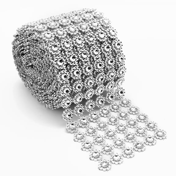 HCBY Flower Shape Rhinestone Mesh Ribbon Roll, 4 Inch x 5 Yards Bling Crystal Wrap, Sparkling Diamond Trim for Wedding Birthday Party Decor, DIY Craft Vase Cake Embellishment