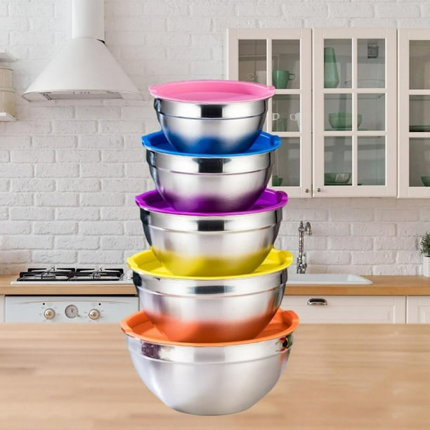 Bandejas para r Juego de Cocina con Espejo Pulido Anidado de Acero Inoxidable Más Grueso para r Preparación de Alimentos Ahorro de Espacio - 5 piezas 5 piezas de gorro de colores Soledad Tazones para mezclar