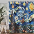 thumbnail image 2 of Starry Night Butterfly Shower Curtains, Abstract Oil Painting Art Shower Curtain, Vintage Fabric Cloth Bath Curtain with 12 Hooks Hotel Style Decor Accessories(Royal Blue and Yellow), 2 of 5