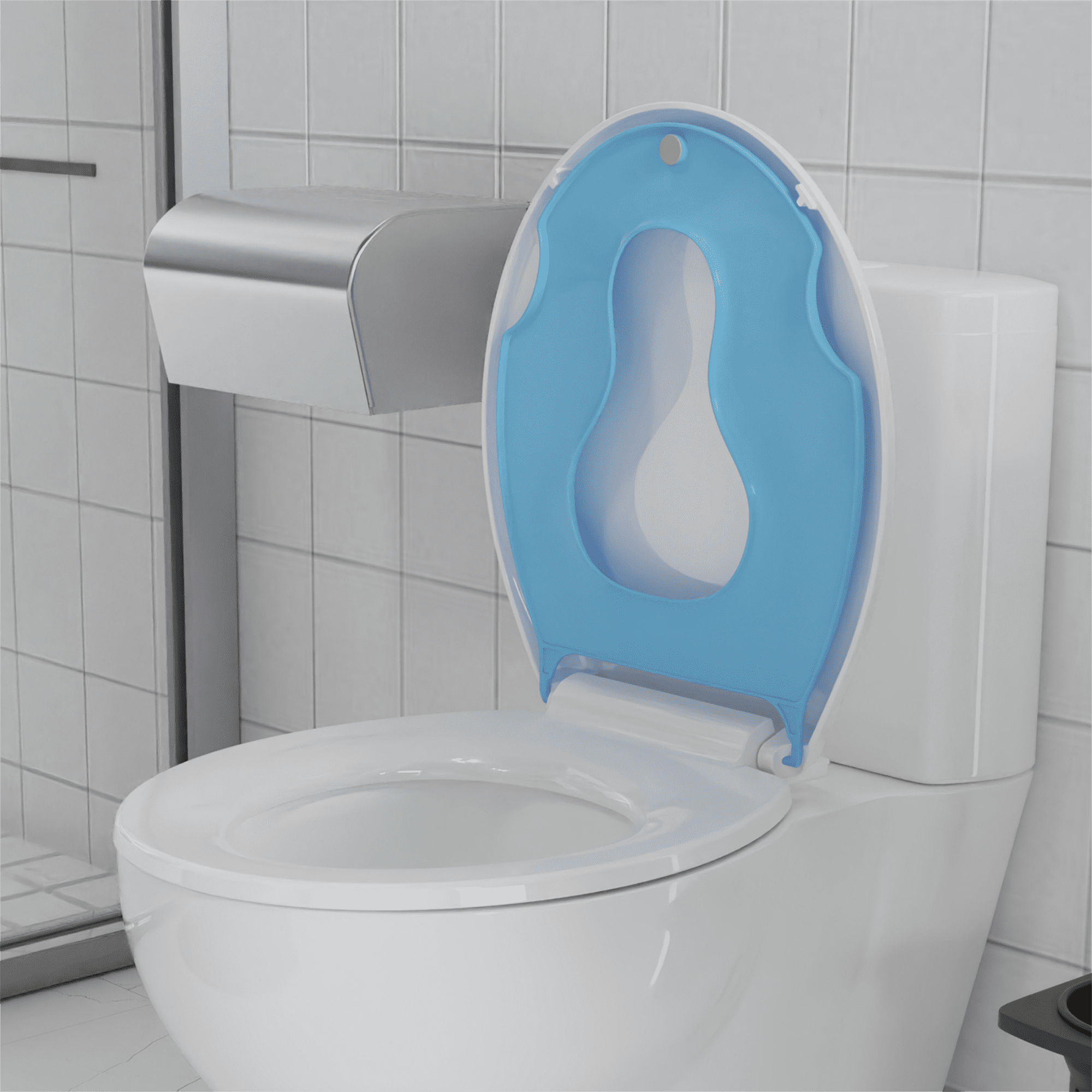 Toilet Seat with Toddler Potty Training Seat Built-In, for Both Child & Adult, Potty Training Seat, No Wiggle and Easy to Install, 17" Round Detachable Toddler Seat for Longtime Usage, Blue