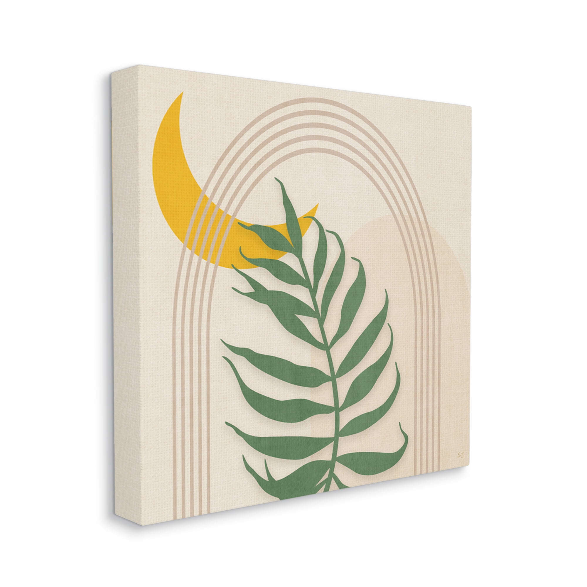 Stupell Industries Fern on Beige with Moon Botanical & Floral Painting Gallery Wrapped Canvas Art Print Wall Art, 36 x 36