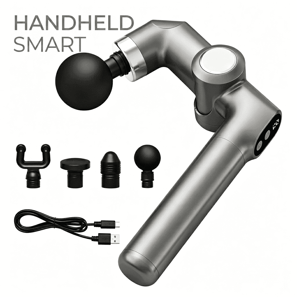 Generic Foldable Muscle Massage Gun, Portable Handheld Percussion Massager with 5 Heads