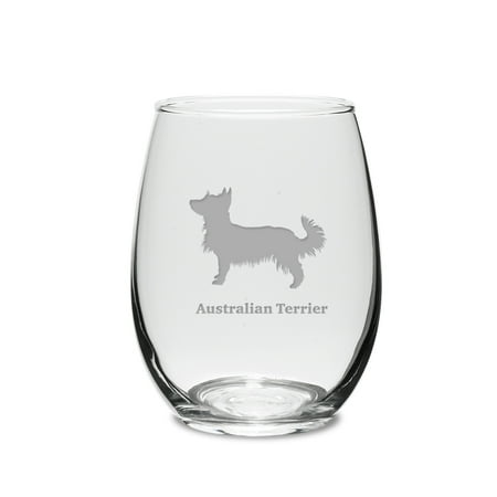 

Australian Terrier Deep Etched 15 oz Stemless White Wine Glass