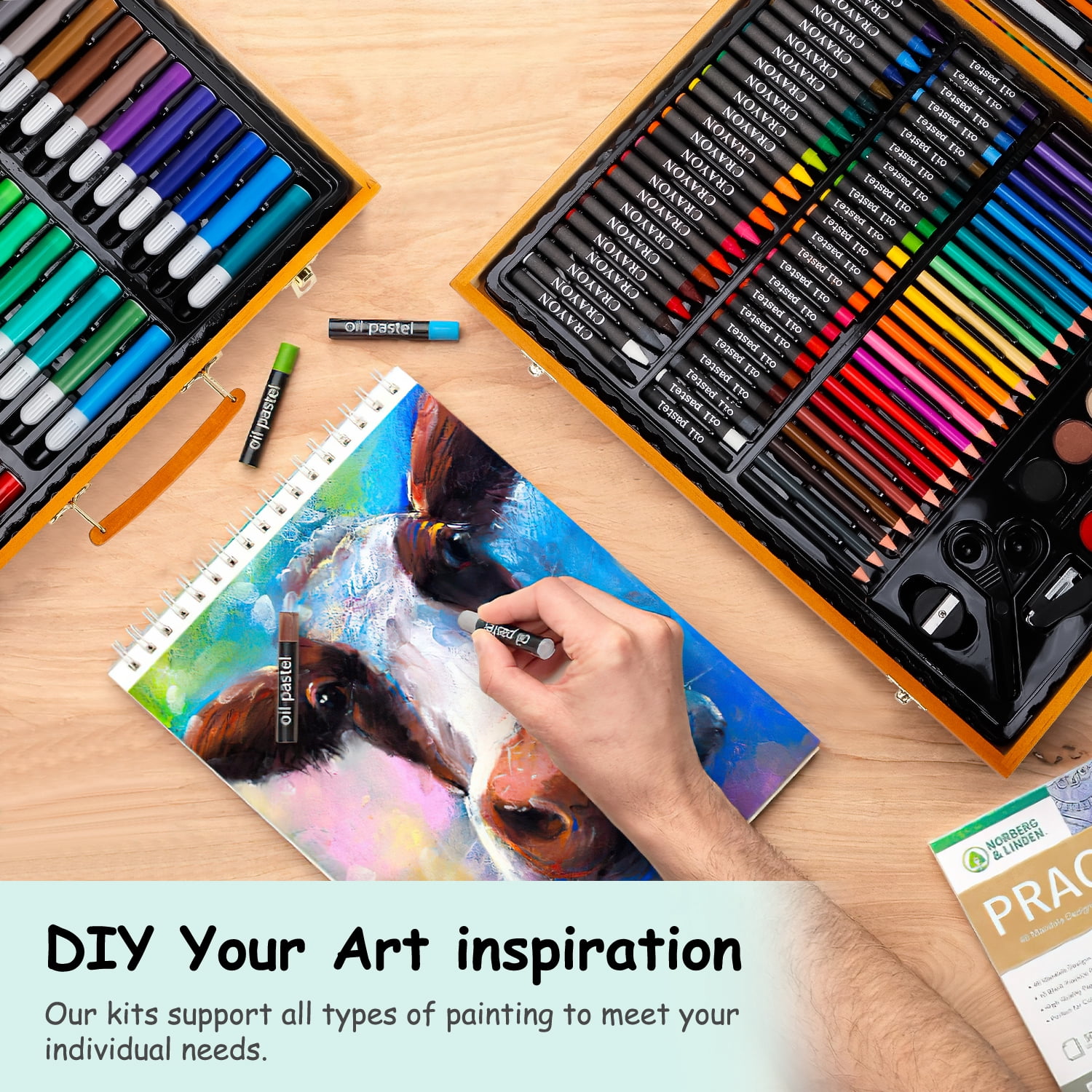 Xueyu 150 Pieces Art Supplies Set with Wooden Case, Professional Art Kit for Drawing, Painting and Crafting, Perfect for Teenagers, Adults, Beginners, and Artists