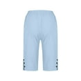 thumbnail image 6 of Feancey Women's Bermuda Shorts Knee Length Casual Linen Shorts Elastic High Waisted Beach Shorts Solid Color Loose Lounge Shorts with Pockets Light Blue S, 6 of 7