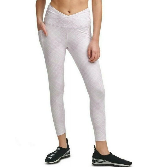 DKNY Women's Crossover Front Tie Dyed Leggings Cotton Blend White-Pink size XS