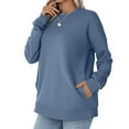 thumbnail image 3 of Women’s Long Sleeve Loose Crewneck Pullover Sweatshirt With Pockets, Soft Lightweight Casual Top for Autumn Winter Everyday Wear Blue, 3 of 5