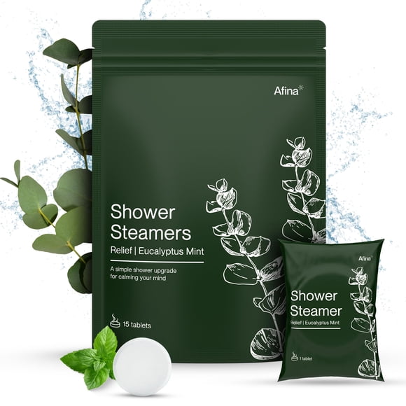 Vaporizadores de ducha Afina | Alivio | Menta de eucalipto | Aromaterapia natural para aliviar el estrés y relajarse | Regalos de spa para mujeres y hombres (15 unidades)