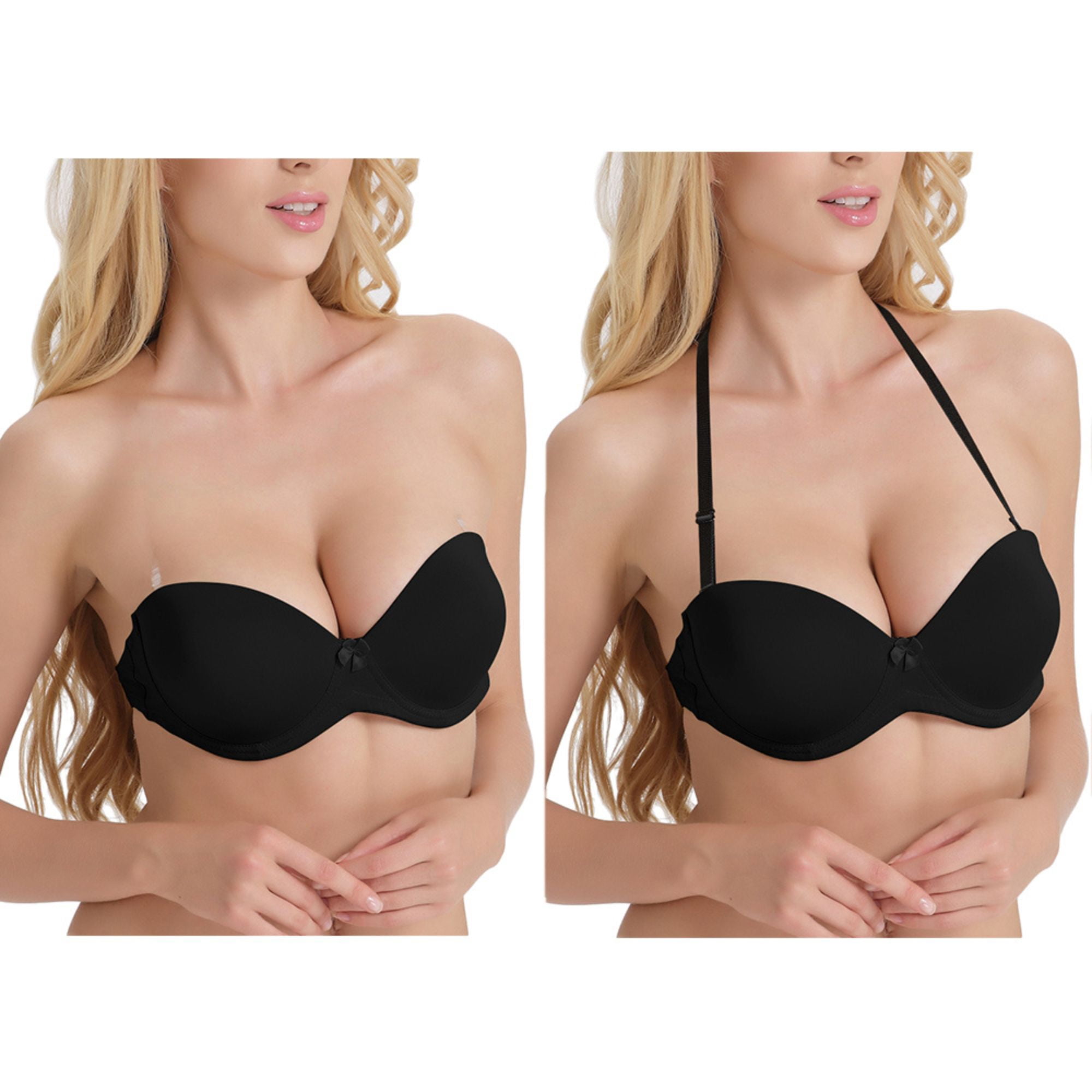 YANDW Strapless Bra for Women Clear Back Convertible Padded Multiway Bras with Underwire, Black 40B