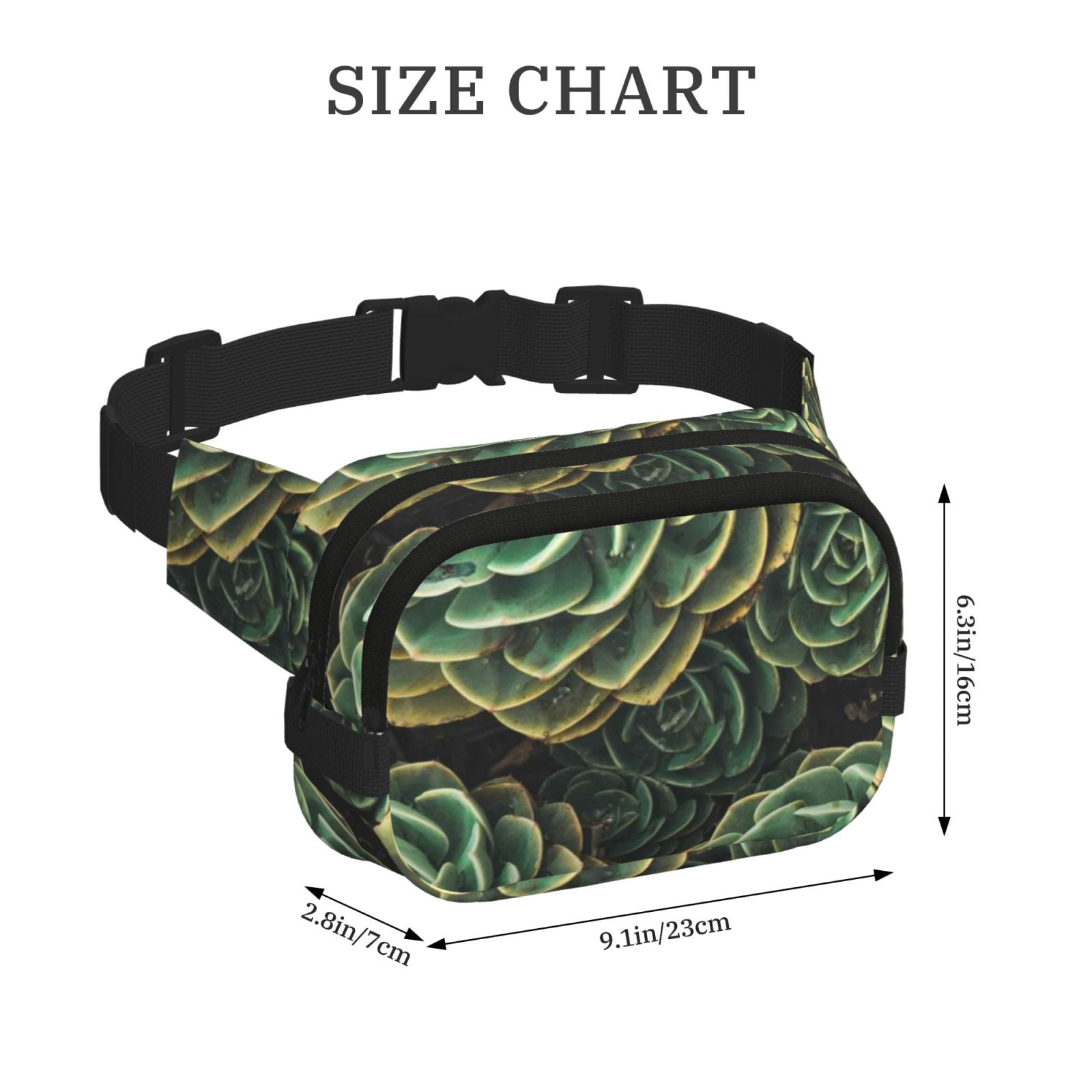 Picia Succulents Print Square Double-Layer Waist Bag Mini Adjustable Waist Belt Bag Exercise Running Travel Hiking