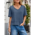 thumbnail image 4 of ZANKLEY Womens Summer V Neck Oversized T Shirt Casual Short Sleeve Loose Fit Flowy Basic Top, 4 of 12
