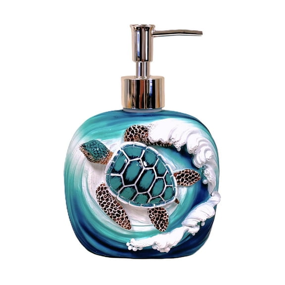 Sea Turtle Wave Decorative Soap Pump Dispenser - Nautical and Ocean - Inspired Refillable Liquid Soap and Lotion Bottle Storage - Ideal for Sea and Marine Life Lovers